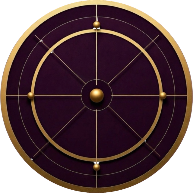 The High Council insignia — a gold orrery on deep plum